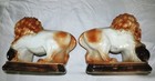 Antique Pr  Opposing Staffordshire Fireside Lions  glasss Eyes  Medici Ball 