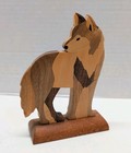 Vintage Inlay Wood Standing Wolf Dog Figure Double-sided Nwt