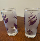 Vintage Set Of 2 Libbey Frosted Glass Tumblers With Gold Leaf Leaves Pattern Mcm