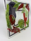 Vintage Peggy Karr Fused Art Glass 10  Square Gourmet Garden Platter Red green