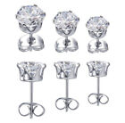 Pair Surgical 316l Stainless Steel Stud Earrings Cubic Zirconia Round Men Women