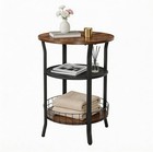 Round Side Table  Industrial Retro End Table With Storage coffee Snack Table    