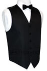 Men s Black Satin Formal Tuxedo Vest  Bow-tie   Hankie Set  xs - 6xl Long 