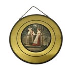 Antique Victorian Flue Cover Lithograph Of Courting Couple Vintage Wall Art Gold