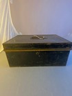 Antique Extra Large Metal Lock Box With Original Key