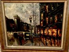 Lg Old Oil Painting On Canvas Signed Street Scene Luminous Alfonso T   Toran