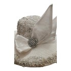 Whittall   Shon Women Ivory Lace Pearl Sequin Bow Rhinestone Wide Brim Derby Hat