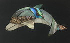 Trinket Box Wood W  Black Lacquer   Inlaid Abalone Shell Dolphin On Lid
