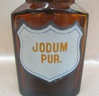 Antique Medical Apothecary Amber Glass Bottle Porcelain Label Iodine