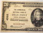  20 Twenty Dollars High Point N c  Series 1929 National Currency Note