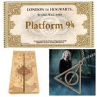Harry Potter 3pc Set Deathly Hallows Necklace Marauders Map Hogwarts Ticket