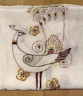 Vtg Hand Embroidered Table Runner Dresser Scarf Peacock   s   47 X15w