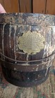 Antique Early Primitive Wood Paint Bucket W  Orig Gold Plaque 7 25  Patina