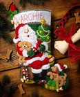 Bucilla Felt Applique Christmas Stocking Kit Jolly Pups And Santa 18 Inch