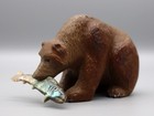 Fred Bowannie  Jr  Nutria Travertine Zuni Bear W large Abalone Shell Fish Fetish