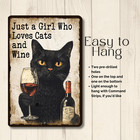 Black Cat Sign Just A Girl Who Loves Wine Metal Tin Wall Art Handmade Rustic