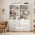 23 6  Storage Cabinet Bookshelf With Charging Station And 3 Wood Drawers