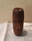 Antique Unusual Wooden Round Primitive Carved Box Sewing Necessaire