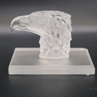 Signed Lalique Crystal Eagle Head Bookend Hood Ornament Frosted Glass Base Read