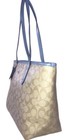 Coach F58292 Signature City Zip Tote Light Khaki   Pool light Blue  New 2502m