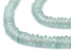 Blue Aqua Rondelle Recycled Glass Beads 12mm Ghana African Sea Glass Clear Disk