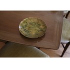 Vintage Mid Century Enamel On Copper Bowl With Green Gold Textured Lava Design