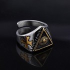 Gothic Rocker Gold Masonic All Seeing Eye Pyramid Stainless Steel Open Ring