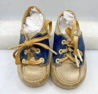 Vintage Blue   White Leather Baby Shoes 4  Long 