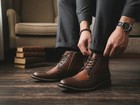 Men s Brown Two-tone Wingtip Brogue Ankle Boots   Lace-up With Perforated Detail