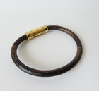 Authentic Louis Vuitton Damier Ebene Keep It Leather Bracelet S 44747