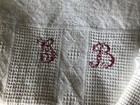 Job Lot 3 Antique French Waffle Weave Fringed Cotton Torchons Hand Towels Mono