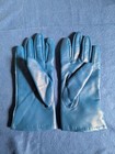 Vintage Imparts Medium Blue Faux Leather Gloves M Bows Vinyl Acrylic Lined Hk