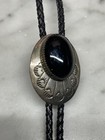 Vintage Sterling Silver Bolo Tie Black Onyx Stone Hand Stamped Southwestern