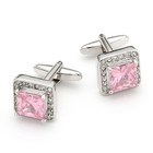 Square Men Cufflinks 1 Pair Of Shirt Suit Cuff Links Jewelry Pink Rhinestone