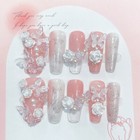 24pcs False Nails Full Cover Coffin With 3d Flower Decor Durable Cocktail Party