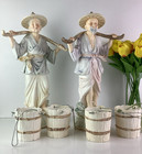 Old Asian Man And Woman Farmer Water Bucket Carriers 16  Porcelain Statues Japan