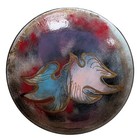 Vintage Enamel On Copper Dish Abstract Birds Signed  8 5 