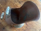 Antique Hand Hammered Copper Coal Hod Scuttle Delft Ceramic Handles C 1900-1925