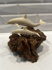 John Perry Mcm Burl Wood Nautical 2 Dolphin Marine Ocean Sculpture Coastal Beach