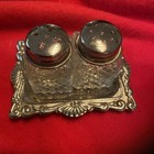 Vintage Mini Glass Salt Pepper Shaker With Silver Plated Tray