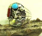 Native American Navajo Signed Sterling Silver Turquoise Wolf Ring Size 14 25 119