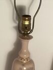 Vintage Pair Paul Hanson Pink Table Lamps Porcelain Floral Lilacs Left   Right