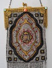Antique Glass Beaded Purse Ornate Frame W glass Beads Excellent Condition Silver
