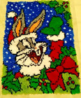 Bugs Bunny Santa Latch Hook Rug Completed Caron 1996 Christmas Not Hemmed