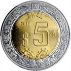 Er229 Mexico Mint Error -struck With Two Tailed Dies -5 Pesos  2018-mo  Pcgs 66