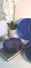 Vintage Arcoroc France   Cocoon Cobalt Blue Salad Plates  Set Of 6  Mcm 