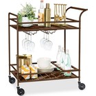 Outdoor Indoor Bar Cart W  2-tier Storage Wine Glass Rack Lockable Wheels Us