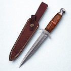 8  Damascus Steel Dagger Hunting Knife Wood Handle Bushcraft Tool With Sheath