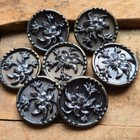 Antique Floral Metal Buttons Set Victorian Repouss   Shank Back Hammered Relief