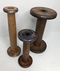 Set 3 Spools Lot Antique Vtg Wood Industrial Primitive Bobbins Clayton Bradford